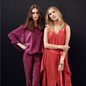 European Culture Trapeze Red/Orange Silky Sleeveless Tie Waist Cocoon Dress NWT